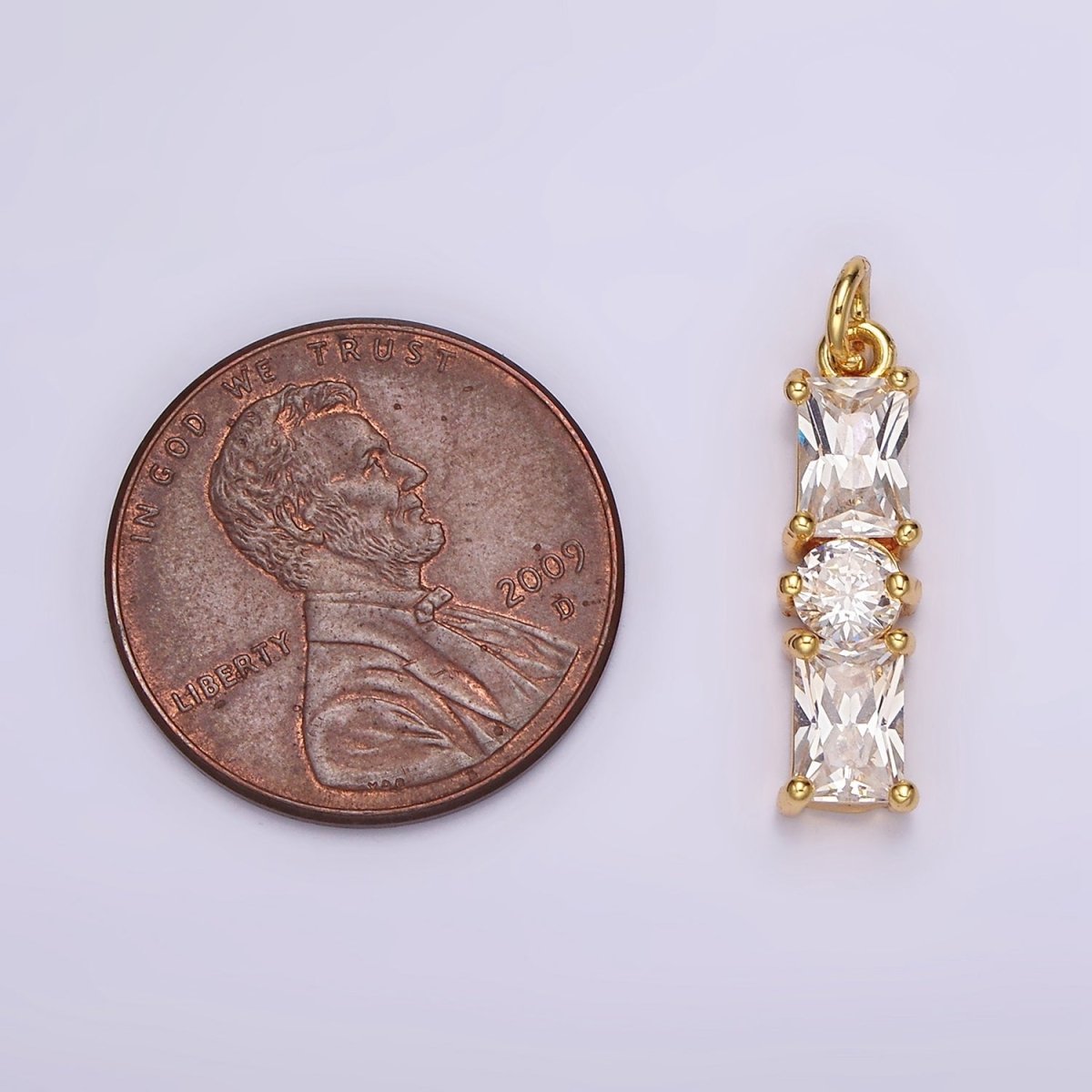 24K Gold plated 20mm Clear Double Baguette Round CZ Linear Charm | AC882 - DLUXCA