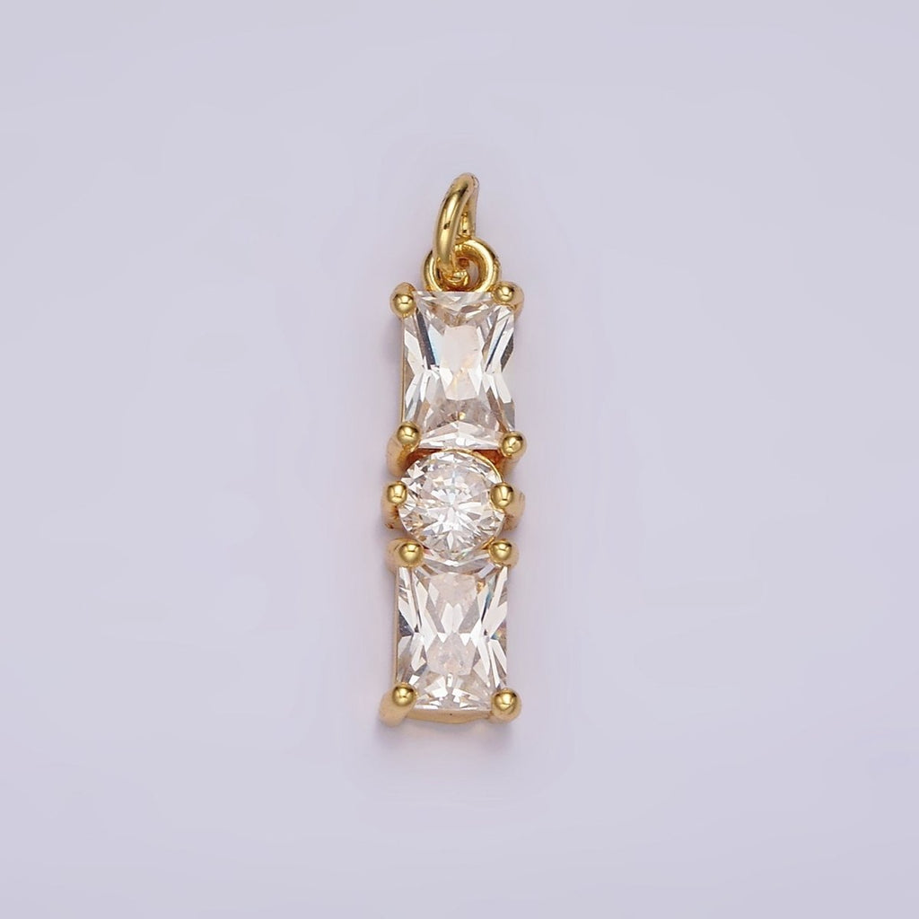 24K Gold plated 20mm Clear Double Baguette Round CZ Linear Charm | AC882 - DLUXCA