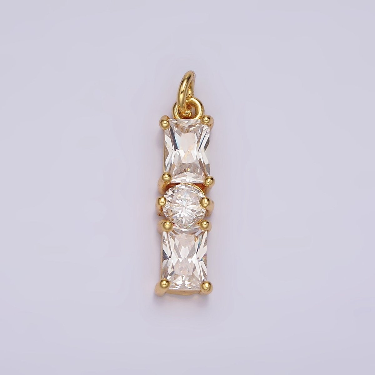 24K Gold plated 20mm Clear Double Baguette Round CZ Linear Charm | AC882 - DLUXCA