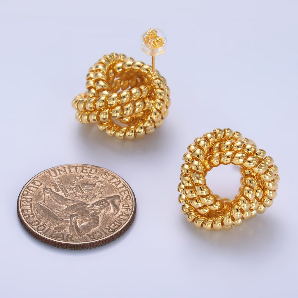 24K Gold plated 20mm Croissant Coil Geometric Knot Stud Earrings | AB705 