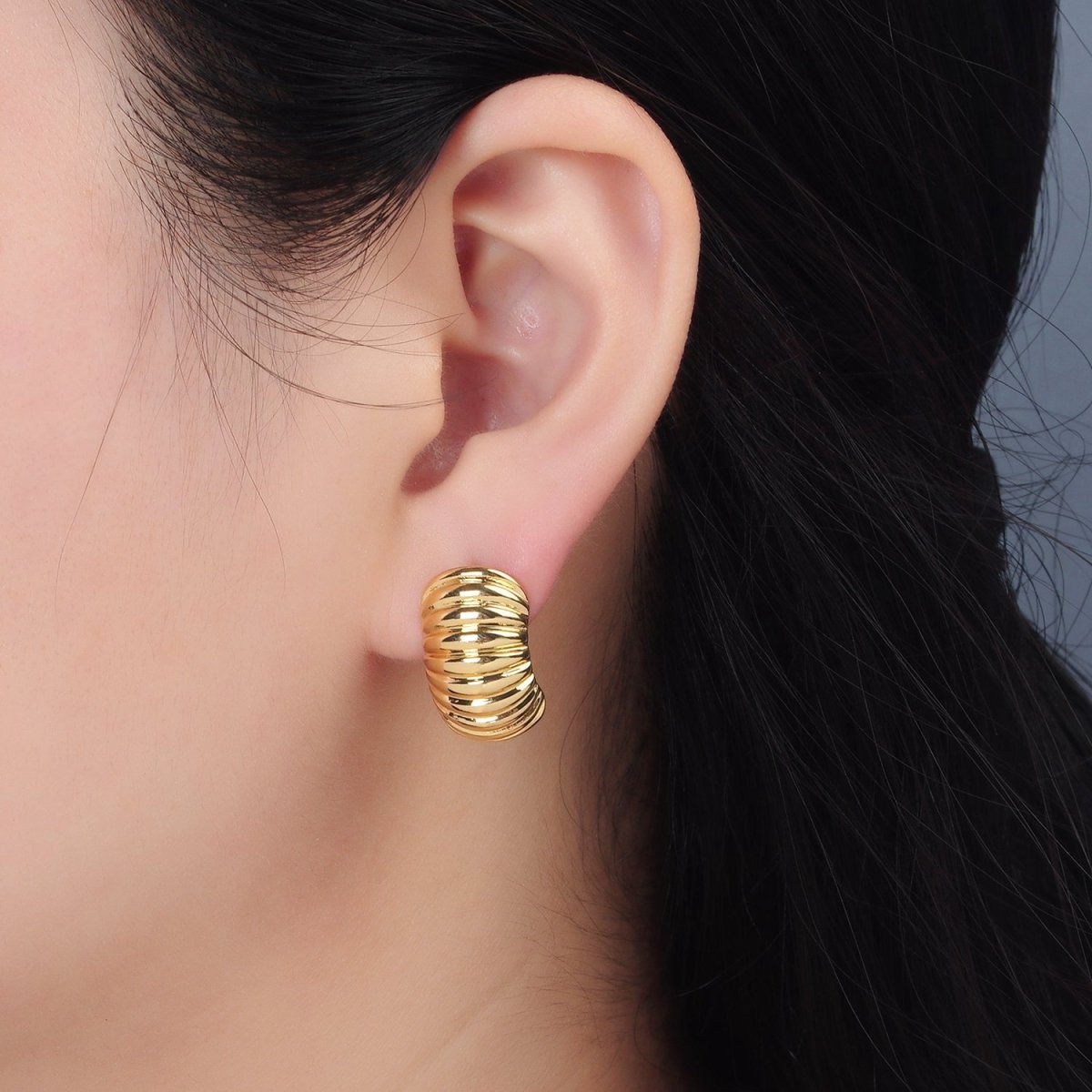 24K Gold plated 20mm Croissant J - Shaped Hoop Earrings | AD631 - DLUXCA