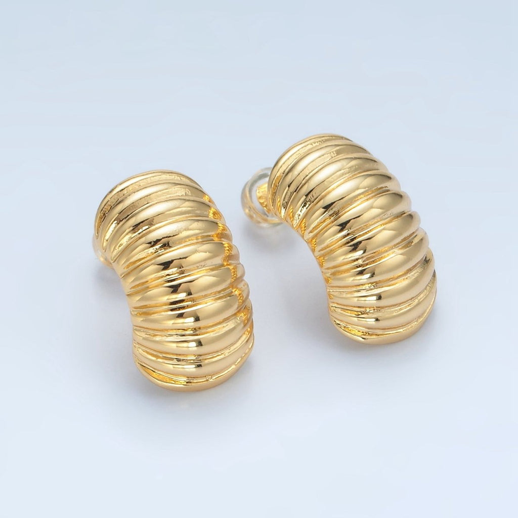 24K Gold plated 20mm Croissant J - Shaped Hoop Earrings | AD631 - DLUXCA