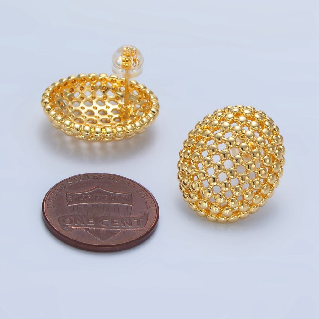 24K Gold plated 20mm Dotted Oval Geometric Stud Earrings | P124 - DLUXCA