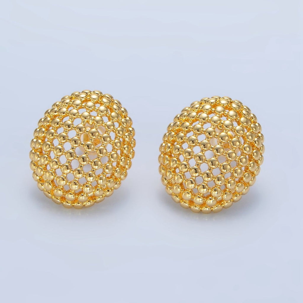 24K Gold plated 20mm Dotted Oval Geometric Stud Earrings | P124 - DLUXCA