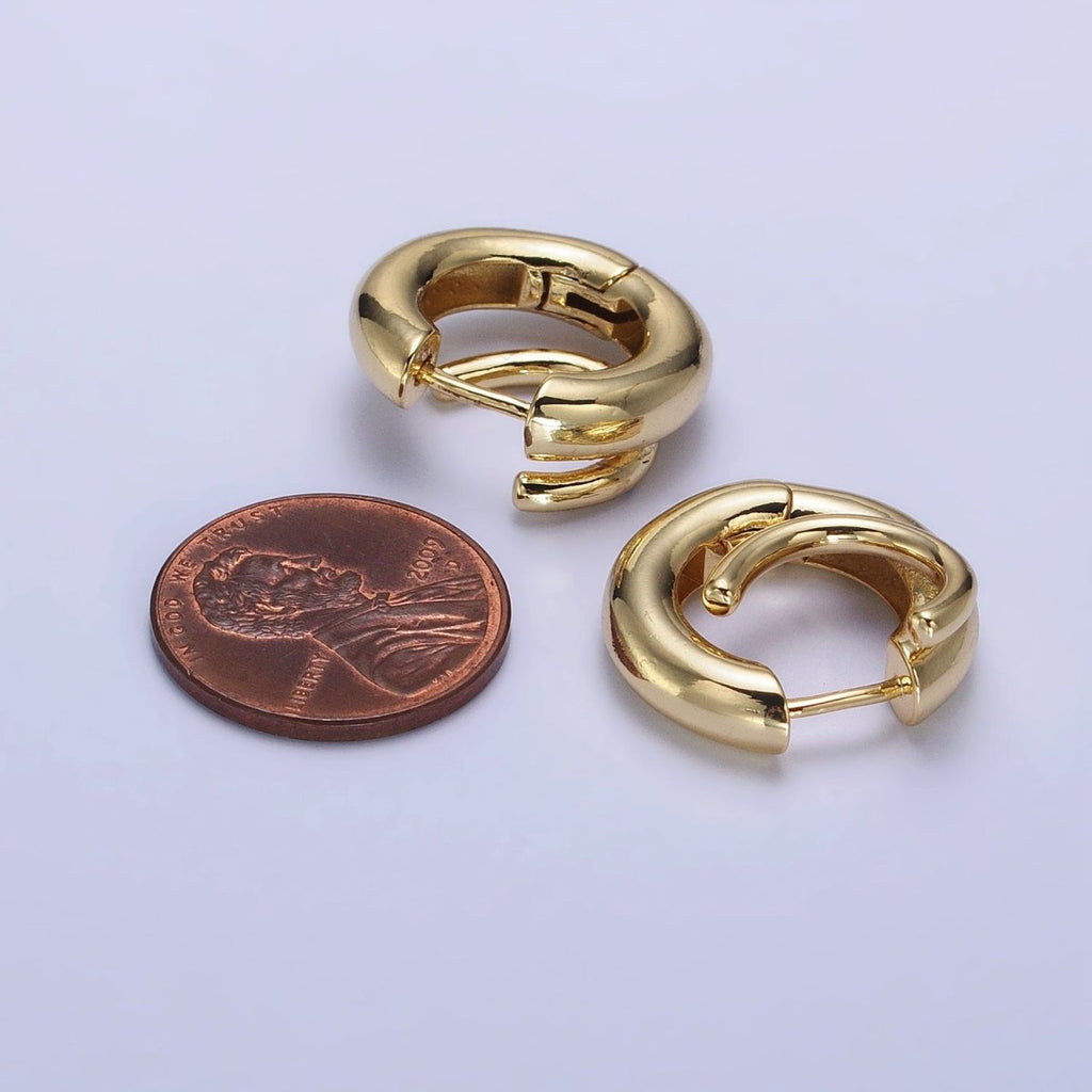 24K Gold plated 20mm Double Band Spiral Geometric Huggie Earrings in Gold & Silver | AB530 AB531