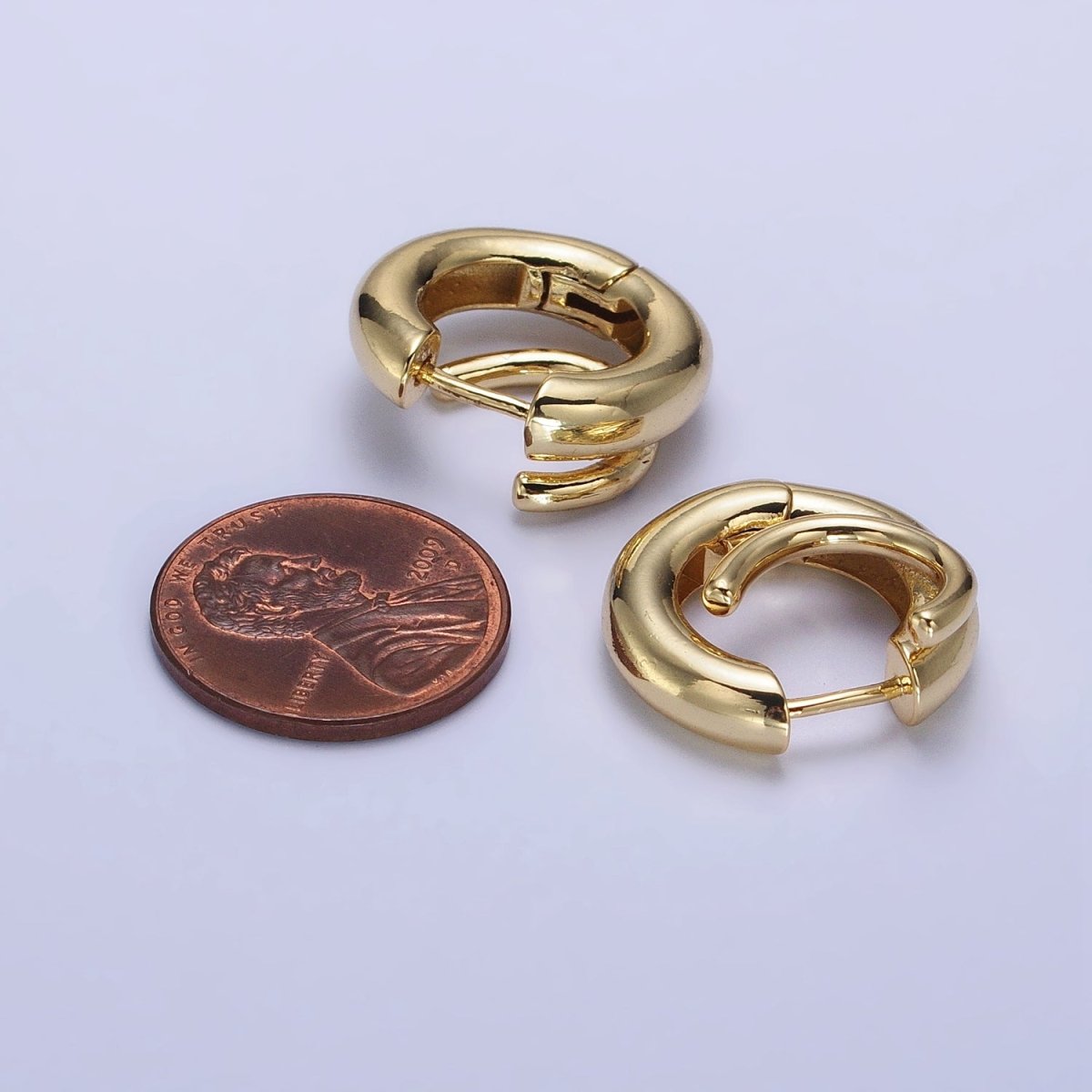 24K Gold plated 20mm Double Band Spiral Geometric Huggie Earrings in Gold & Silver | AB530 AB531