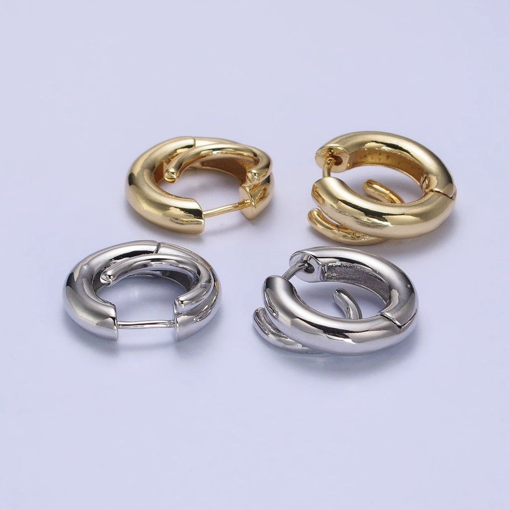 24K Gold plated 20mm Double Band Spiral Geometric Huggie Earrings in Gold & Silver | AB530 AB531