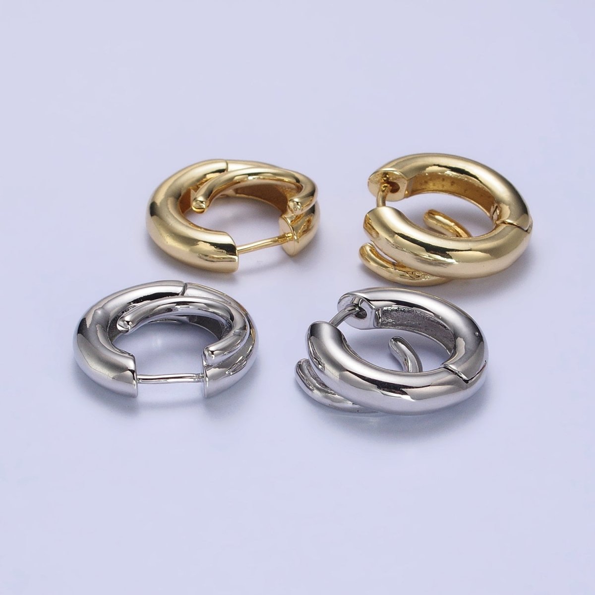 24K Gold plated 20mm Double Band Spiral Geometric Huggie Earrings in Gold & Silver | AB530 AB531
