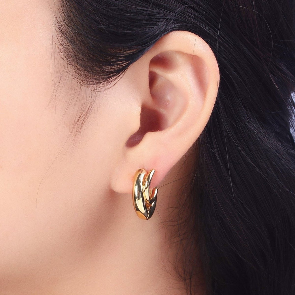 24K Gold plated 20mm Double Band Spiral Geometric Huggie Earrings in Gold & Silver | AB530 AB531