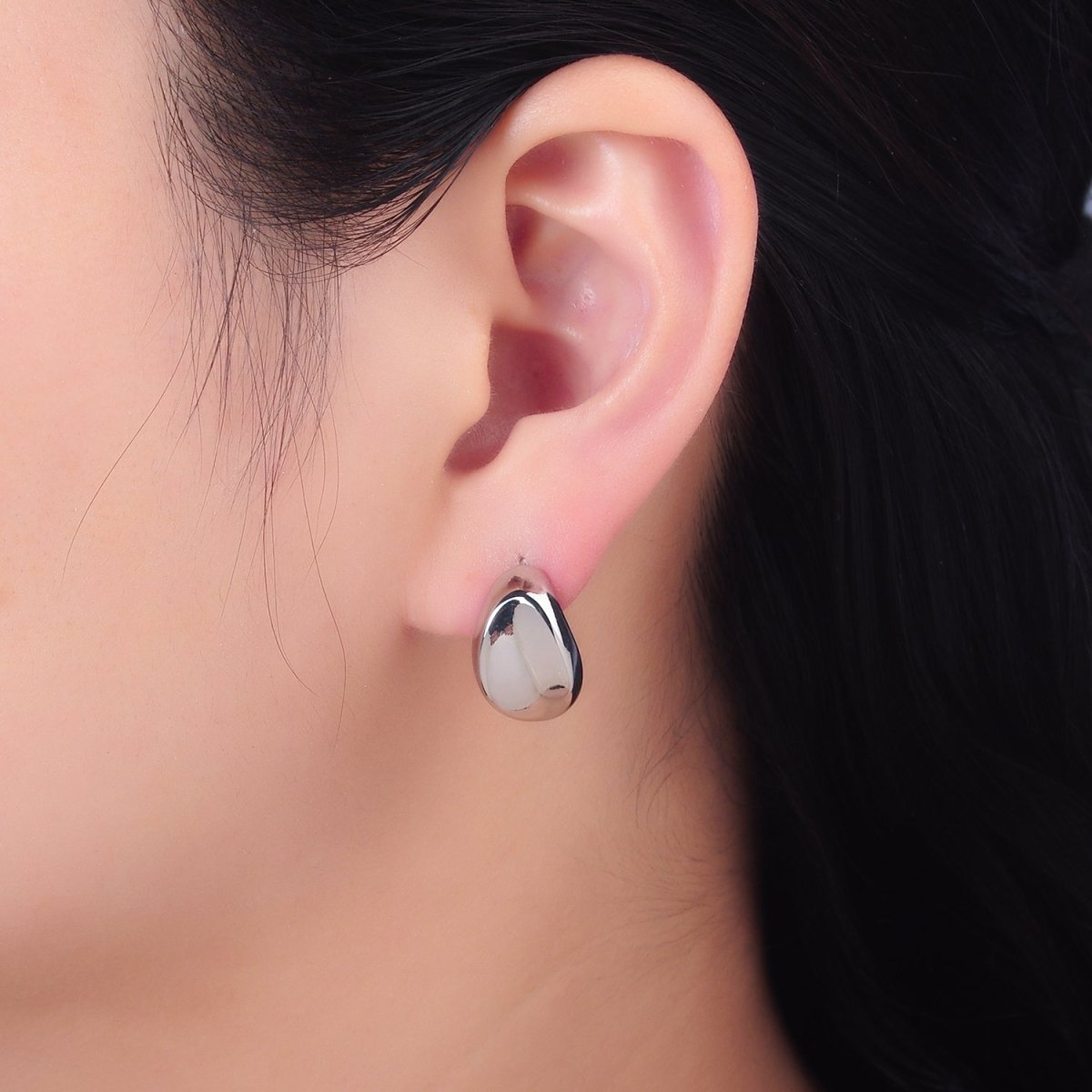 24K Gold plated 20mm Edged Dome C - Shaped Hoop Earrings in Gold & Silver | AB796 AB797 