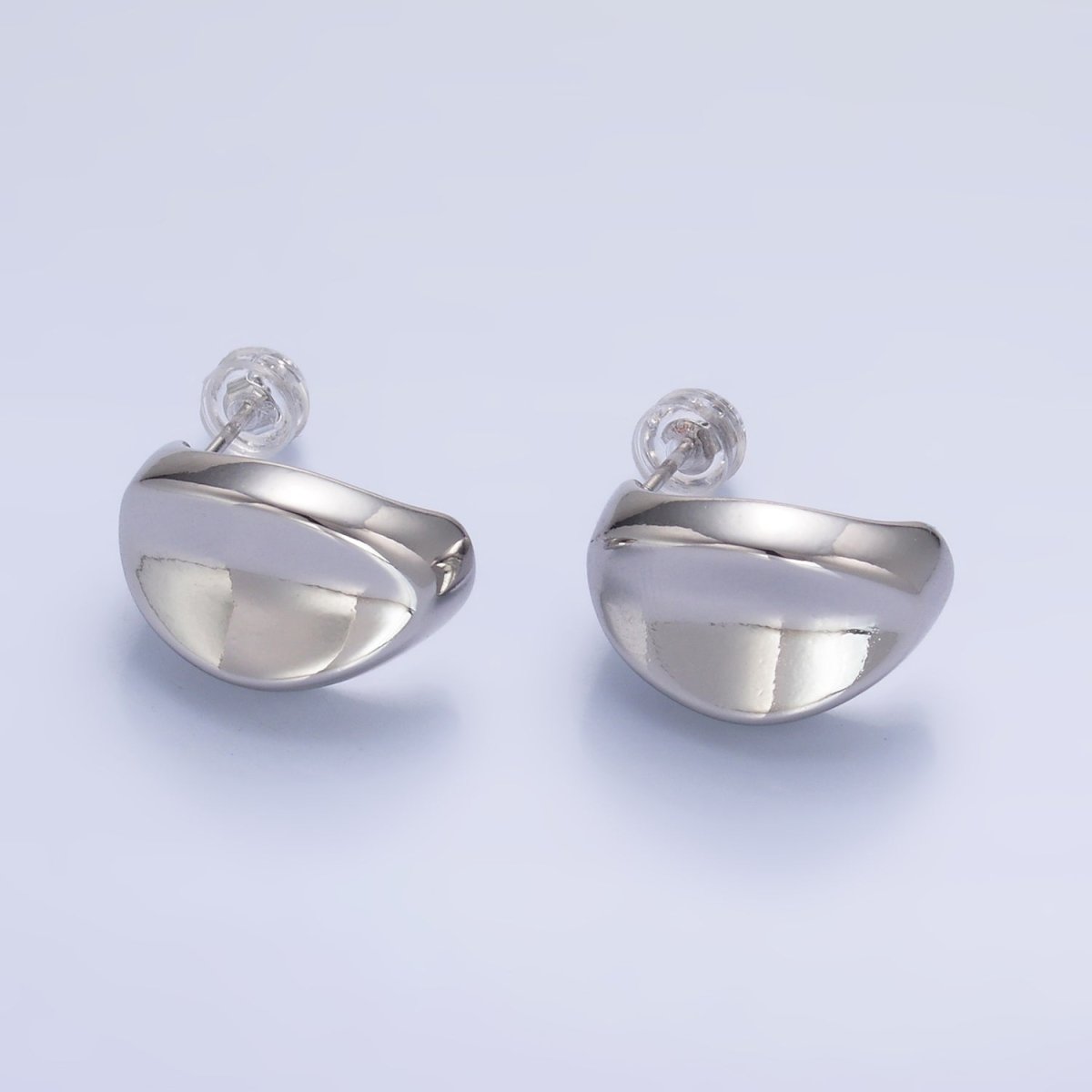 24K Gold plated 20mm Edged Dome C - Shaped Hoop Earrings in Gold & Silver | AB796 AB797 