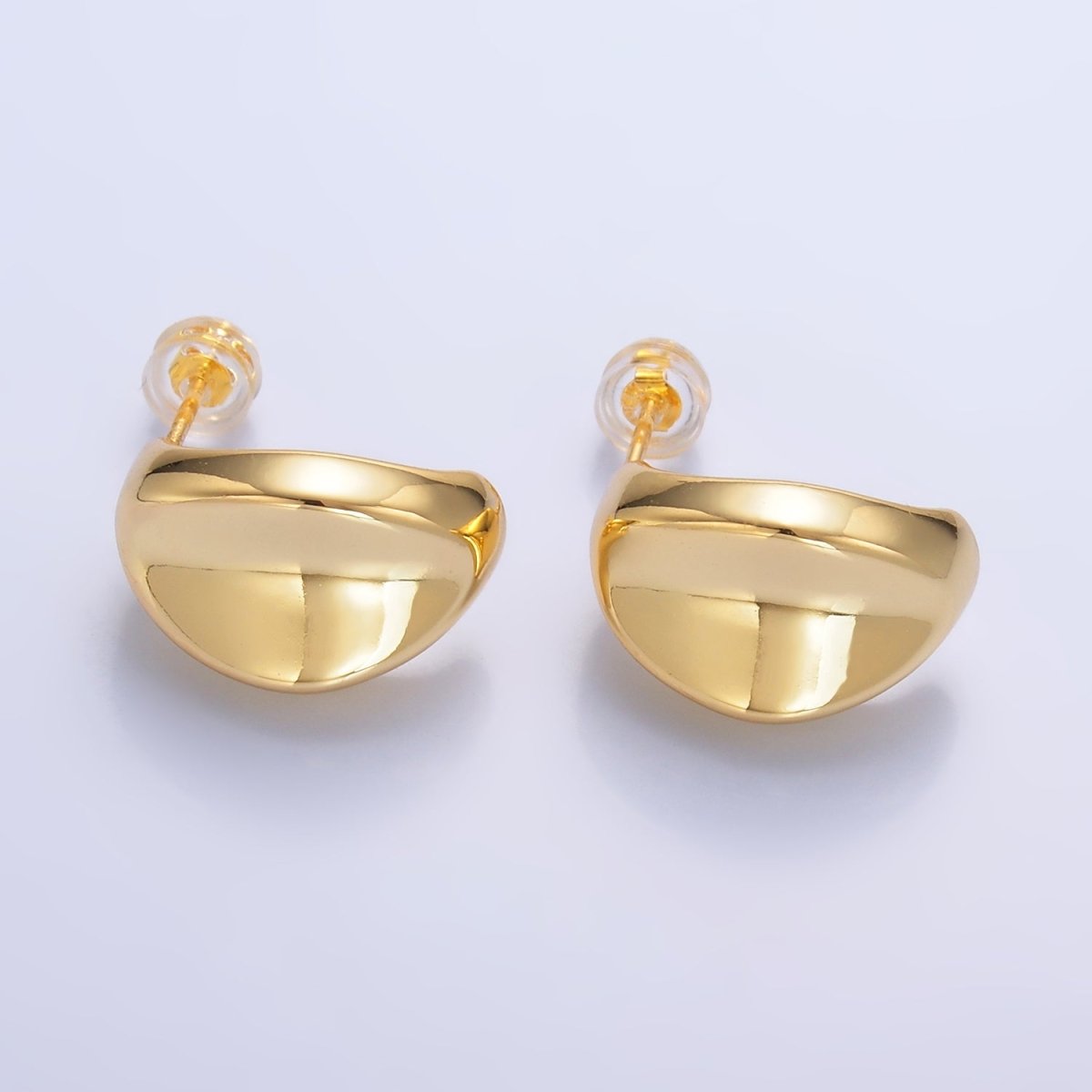 24K Gold plated 20mm Edged Dome C - Shaped Hoop Earrings in Gold & Silver | AB796 AB797 