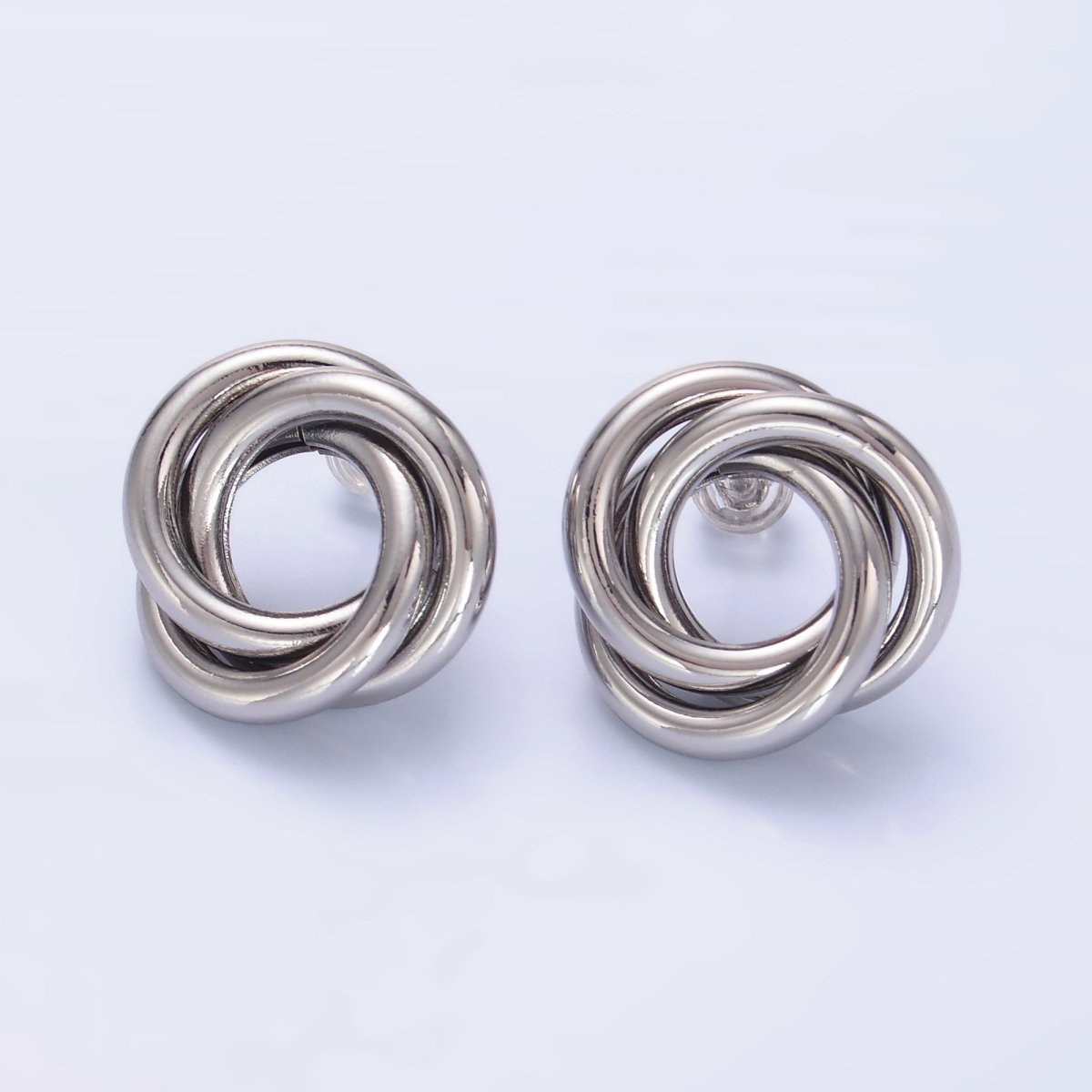 24K Gold plated 20mm Geometric Circular Knot Stud Earrings in Gold & Silver | AB706 AB707 