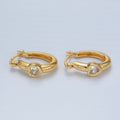 24K Gold plated 20mm Heart CZ Oblong Latch Hoop Earrings | AB1229 - DLUXCA