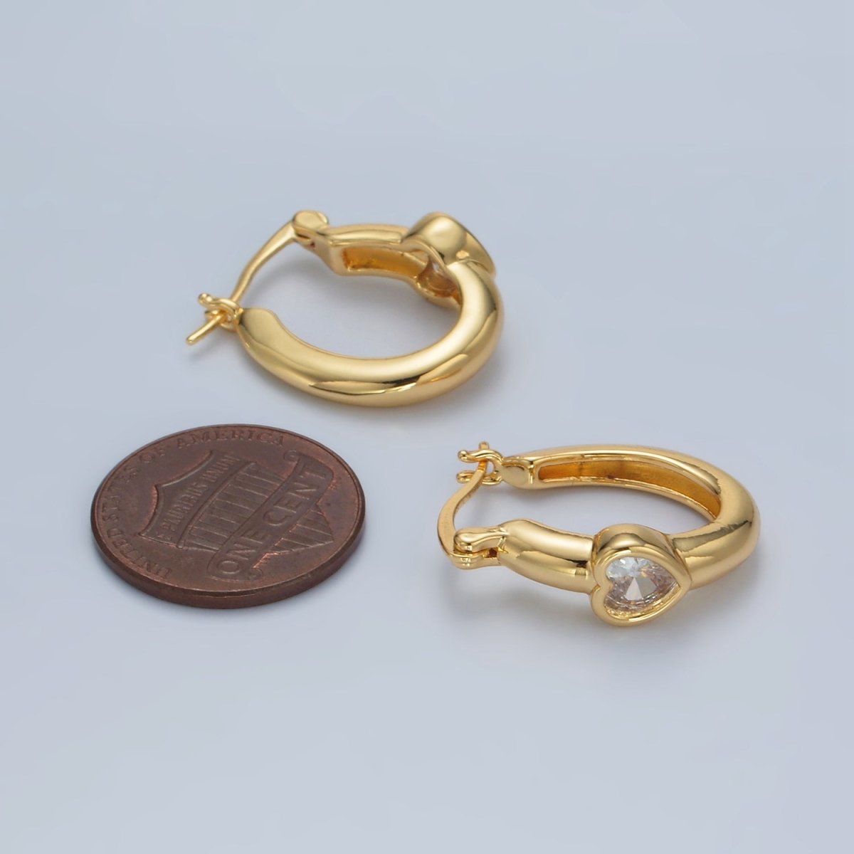 24K Gold plated 20mm Heart CZ Oblong Latch Hoop Earrings | AB1229 - DLUXCA