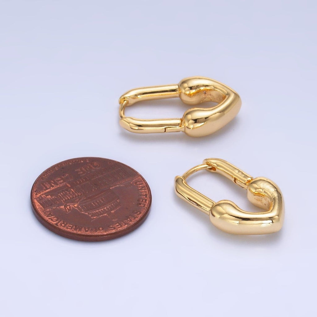 24K Gold plated 20mm Heart Padlock Oblong Hoop Earrings | AB685 - DLUXCA