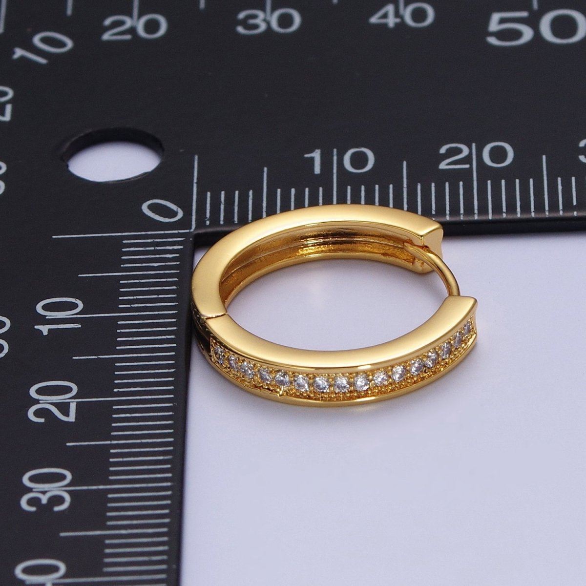 24K Gold plated 20mm Micro Paved Cubic Zirconia Huggie Hoop Earrings | X-911 - DLUXCA