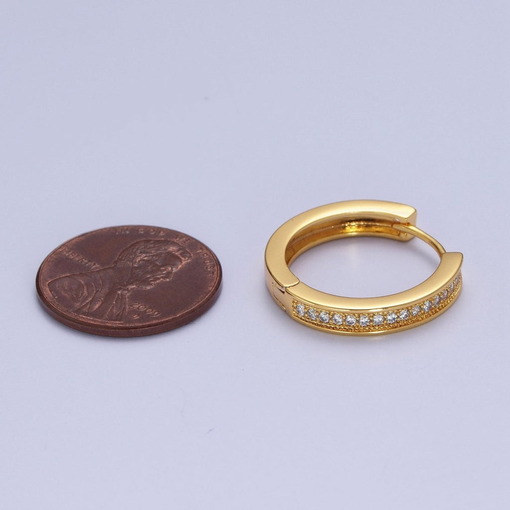 24K Gold plated 20mm Micro Paved Cubic Zirconia Huggie Hoop Earrings | X-911 - DLUXCA