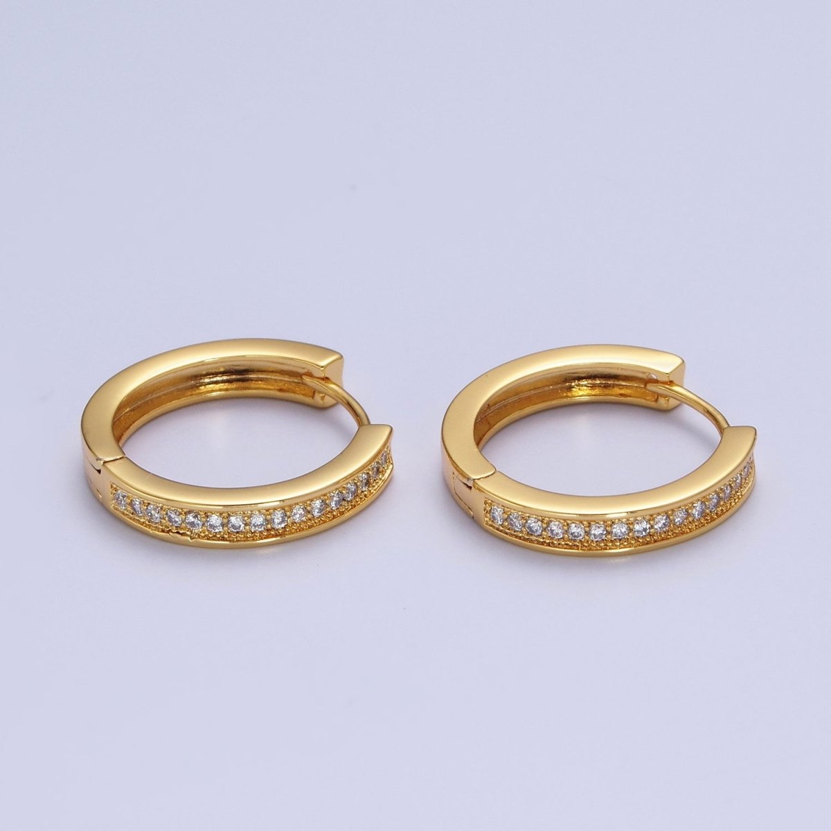 24K Gold plated 20mm Micro Paved Cubic Zirconia Huggie Hoop Earrings | X-911 - DLUXCA