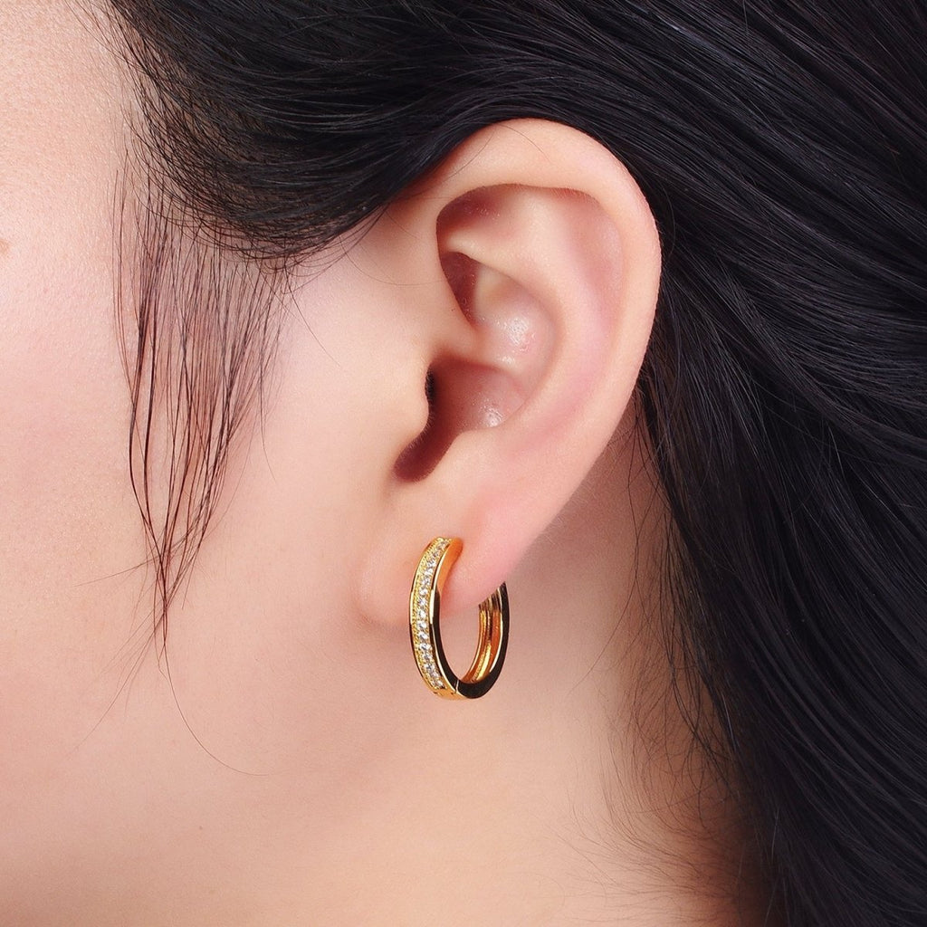 24K Gold plated 20mm Micro Paved Cubic Zirconia Huggie Hoop Earrings | X-911 - DLUXCA