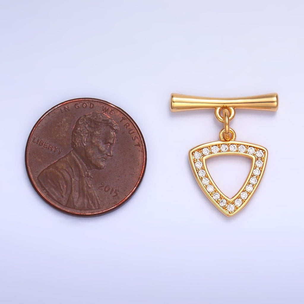 24K Gold plated 20mm Micro Paved CZ Triangle Toggle Clasps Closure Findings in Gold & Silver | Z1033 - DLUXCA