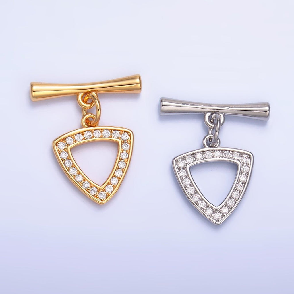 24K Gold plated 20mm Micro Paved CZ Triangle Toggle Clasps Closure Findings in Gold & Silver | Z1033 - DLUXCA