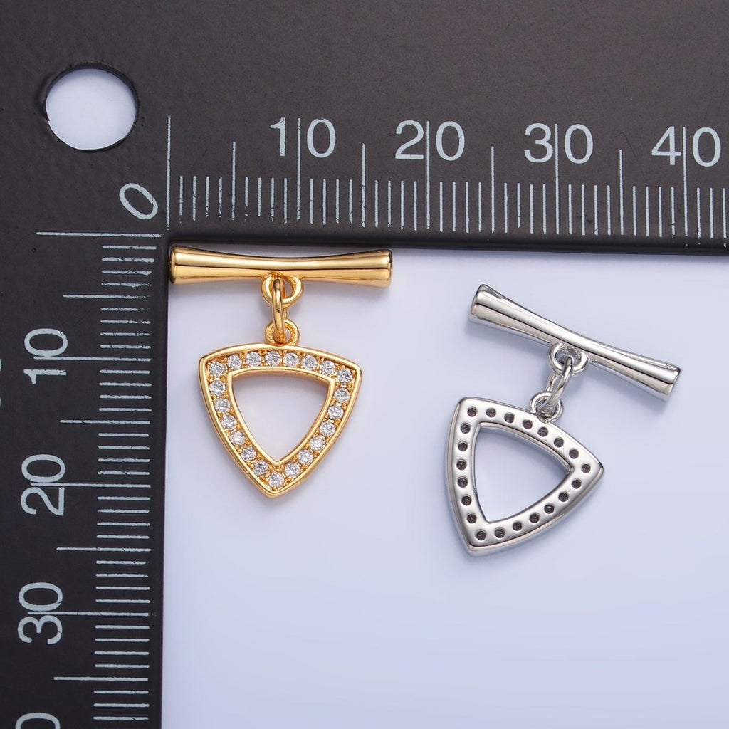 24K Gold plated 20mm Micro Paved CZ Triangle Toggle Clasps Closure Findings in Gold & Silver | Z1033 - DLUXCA