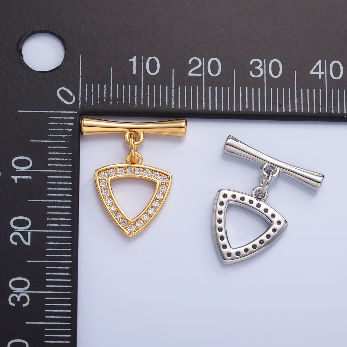 24K Gold plated 20mm Micro Paved CZ Triangle Toggle Clasps Closure Findings in Gold & Silver | Z1033 - DLUXCA