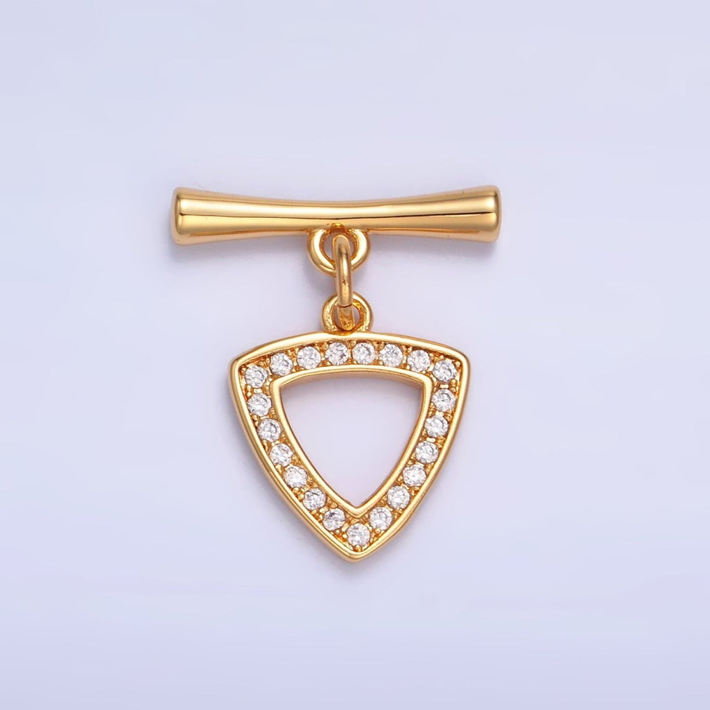 24K Gold plated 20mm Micro Paved CZ Triangle Toggle Clasps Closure Findings in Gold & Silver | Z1033 - DLUXCA
