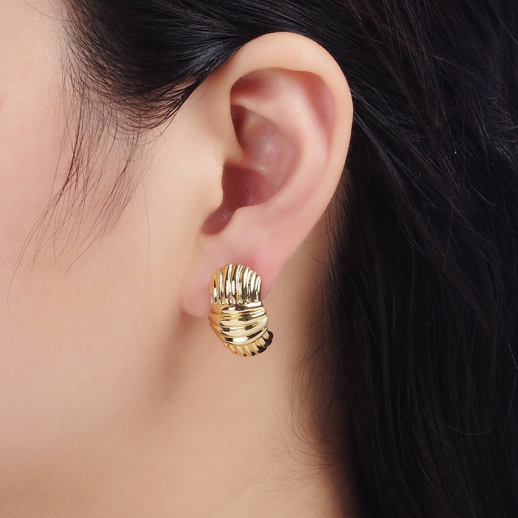 24K Gold plated 20mm Minimalist Croissant Band J - Shaped Hoop Earrings | Q144 - DLUXCA