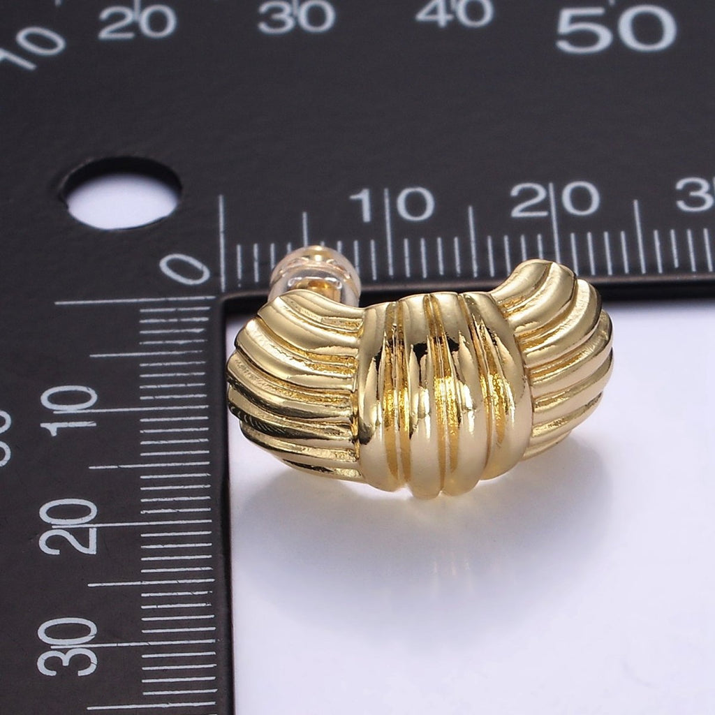 24K Gold plated 20mm Minimalist Croissant Band J - Shaped Hoop Earrings | Q144 - DLUXCA