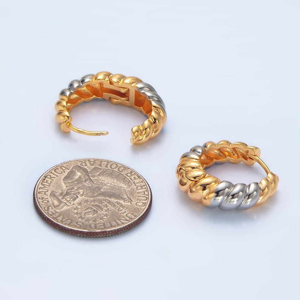 24K Gold plated 20mm Mixed Metal Croissant Minimalist Huggie Earrings | P212 - DLUXCA