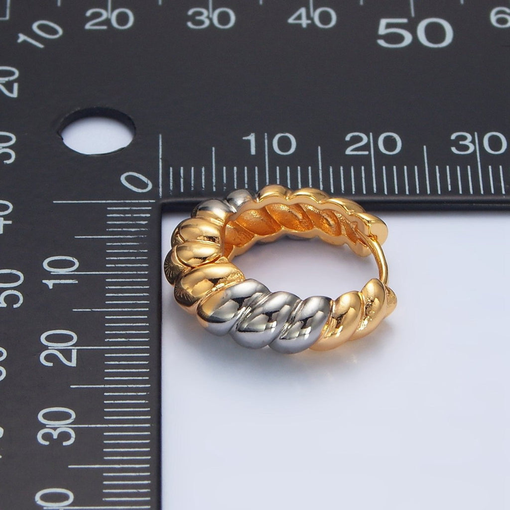 24K Gold plated 20mm Mixed Metal Croissant Minimalist Huggie Earrings | P212 - DLUXCA