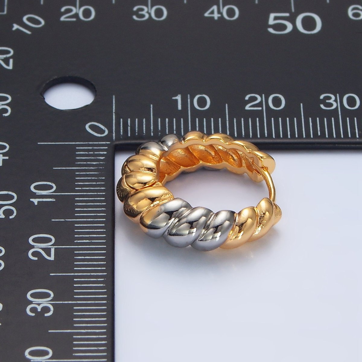 24K Gold plated 20mm Mixed Metal Croissant Minimalist Huggie Earrings | P212 - DLUXCA