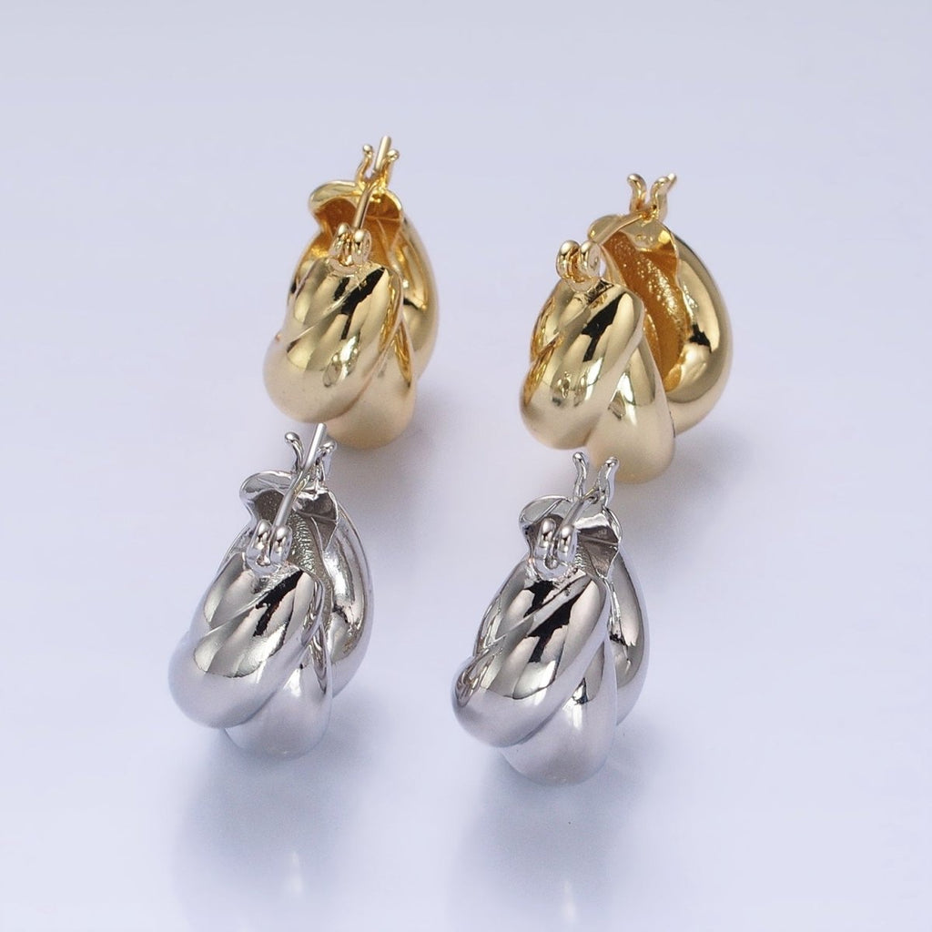 24K Gold plated 21mm Dome Croissant Latch Earrings in Silver & Gold | AB-1429 AB-1432 - DLUXCA