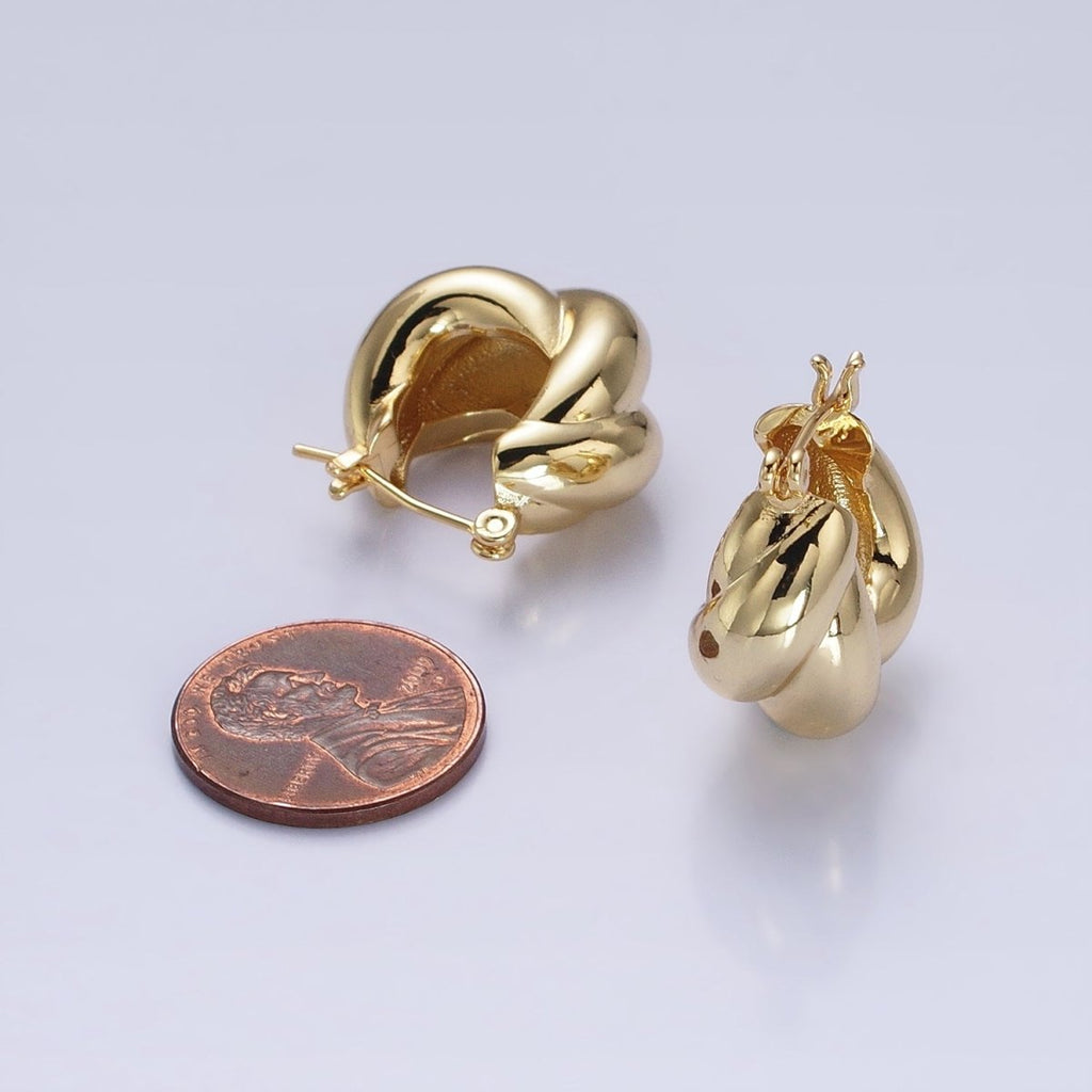 24K Gold plated 21mm Dome Croissant Latch Earrings in Silver & Gold | AB-1429 AB-1432 - DLUXCA