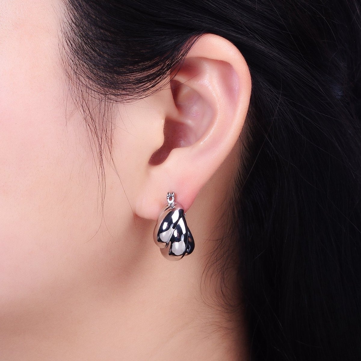 24K Gold plated 21mm Dome Croissant Latch Earrings in Silver & Gold | AB-1429 AB-1432 - DLUXCA