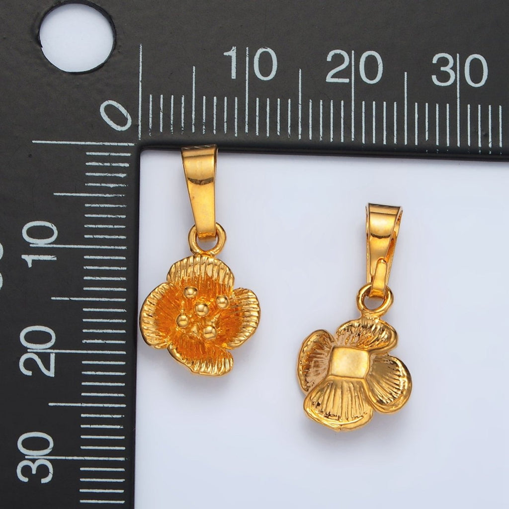 24K Gold plated 21mm Line - Textured Flower Minimalist Pendant | AA1410 - DLUXCA