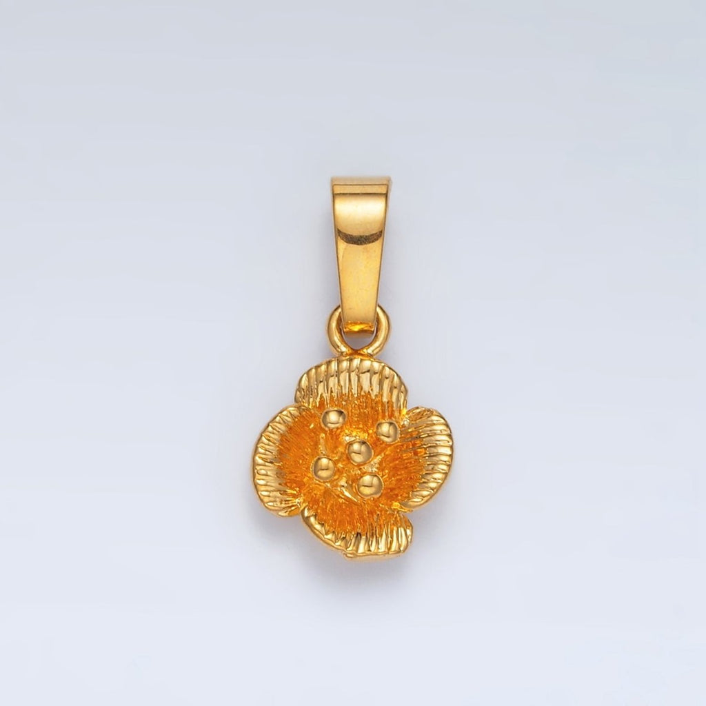 24K Gold plated 21mm Line - Textured Flower Minimalist Pendant | AA1410 - DLUXCA