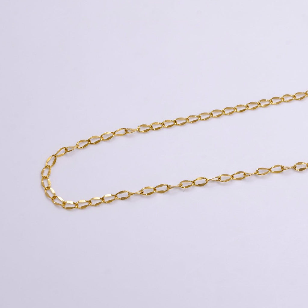 24K Gold plated 2.2mm Double Edged Figure 8 Designed Unfinished Chain For Jewelry Making | ROLL-1379 Clearance Pricing - DLUXCA