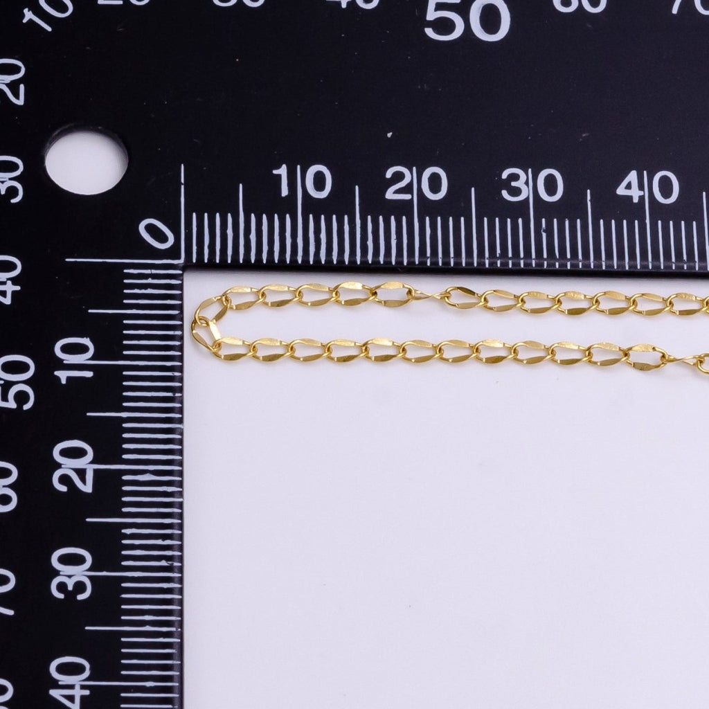 24K Gold plated 2.2mm Double Edged Figure 8 Designed Unfinished Chain For Jewelry Making | ROLL-1379 Clearance Pricing - DLUXCA