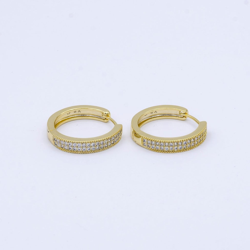 24K Gold plated 22mm Double Micro Paved Endless Hoop Earrings | AB1019 - DLUXCA