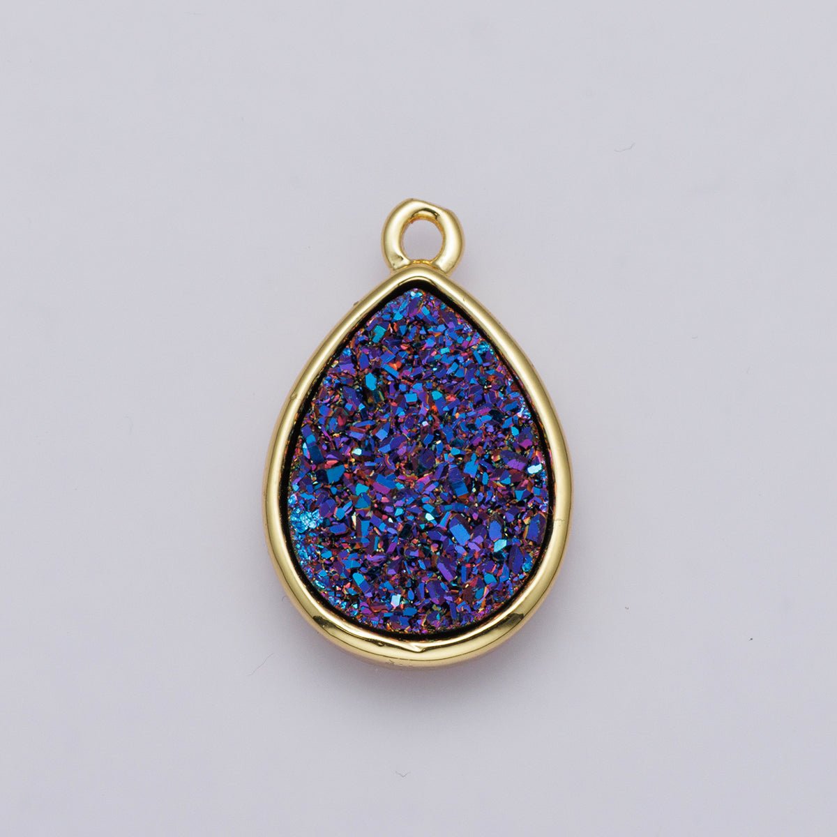 24K Gold plated 22mm Pink, Purple Glitter Druzy Teardrop Charm | E00439 - DLUXCA