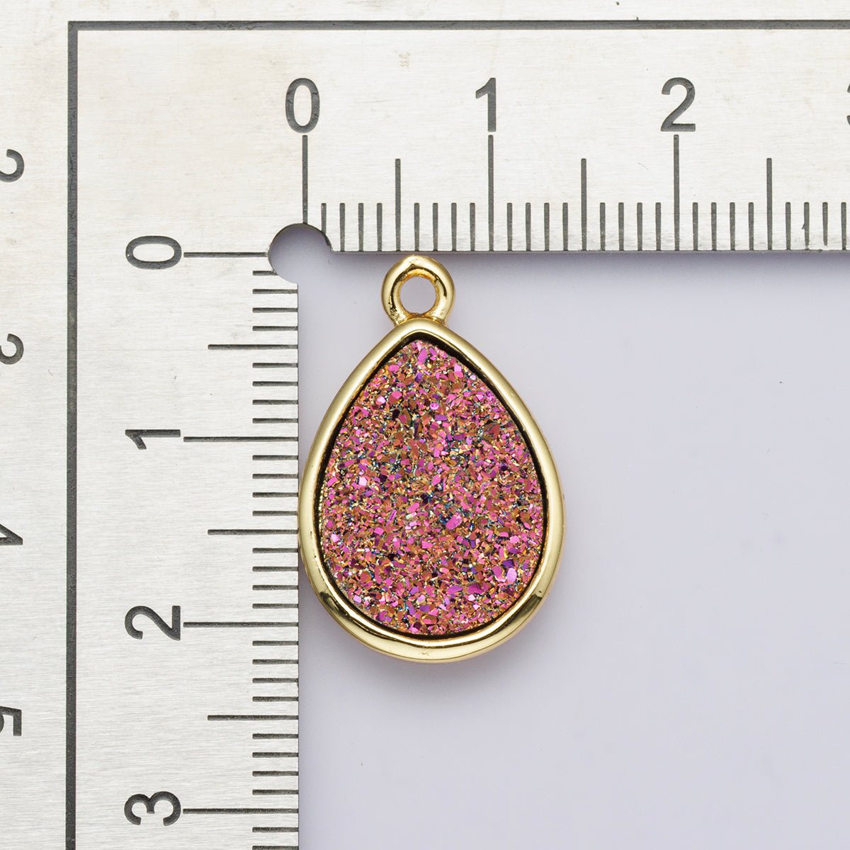 24K Gold plated 22mm Pink, Purple Glitter Druzy Teardrop Charm | E00439 - DLUXCA