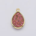 24K Gold plated 22mm Pink, Purple Glitter Druzy Teardrop Charm | E00439 - DLUXCA