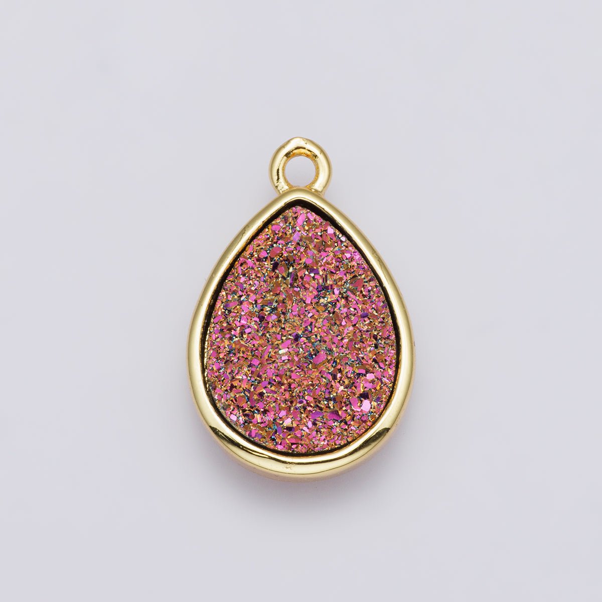 24K Gold plated 22mm Pink, Purple Glitter Druzy Teardrop Charm | E00439 - DLUXCA