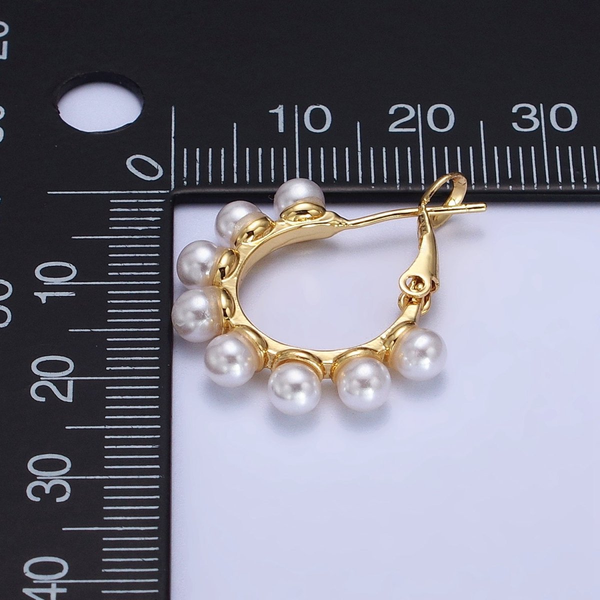 24K Gold plated 23.5mm Pearl Lined Hinged Lock Hoop Earrings in Gold & Silver | AB346 AB347