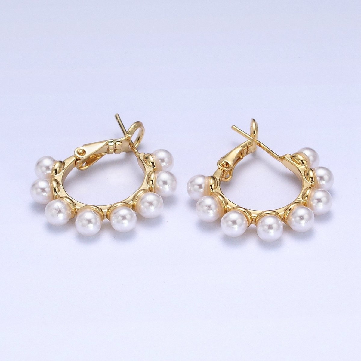 24K Gold plated 23.5mm Pearl Lined Hinged Lock Hoop Earrings in Gold & Silver | AB346 AB347
