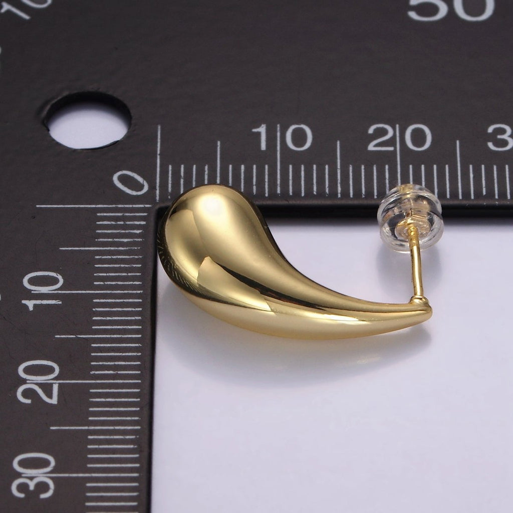 24K Gold plated 23mm Minimalist Teardrop Stud Earrings | P512 - DLUXCA