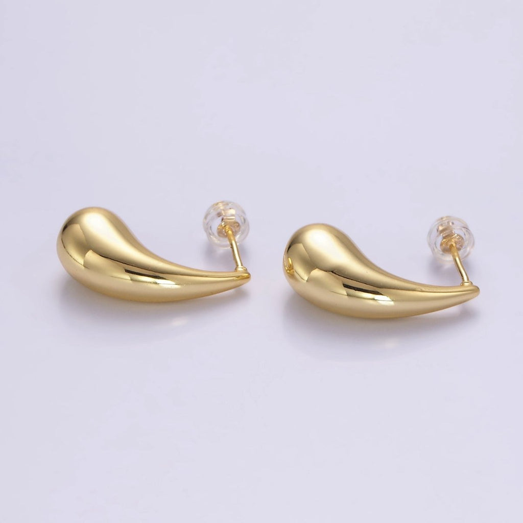 24K Gold plated 23mm Minimalist Teardrop Stud Earrings | P512 - DLUXCA